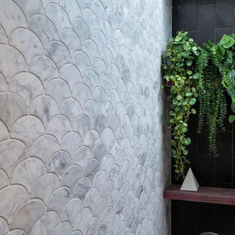 Carrara Whtie Marble Fish Scale Mosaic Wall Projects-KA UNITED Carrara Whtie Marble Fish Scale Mosaic Wall Projects-KA UNITED