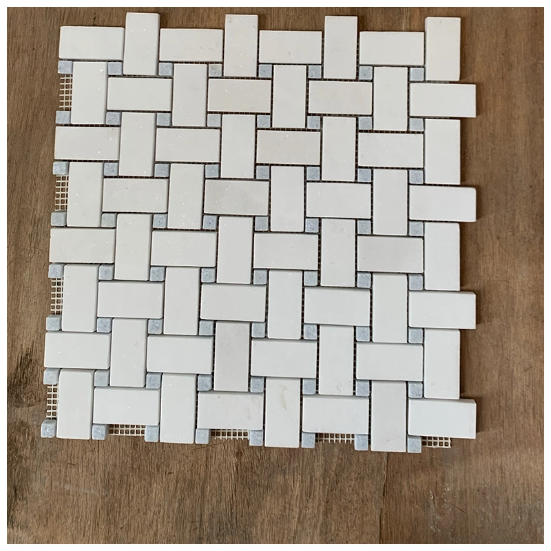 Thassos White Blue Celeste Basket Weave Marble Mosaic Thassos White Blue Celeste Basket Weave Marble Mosaic