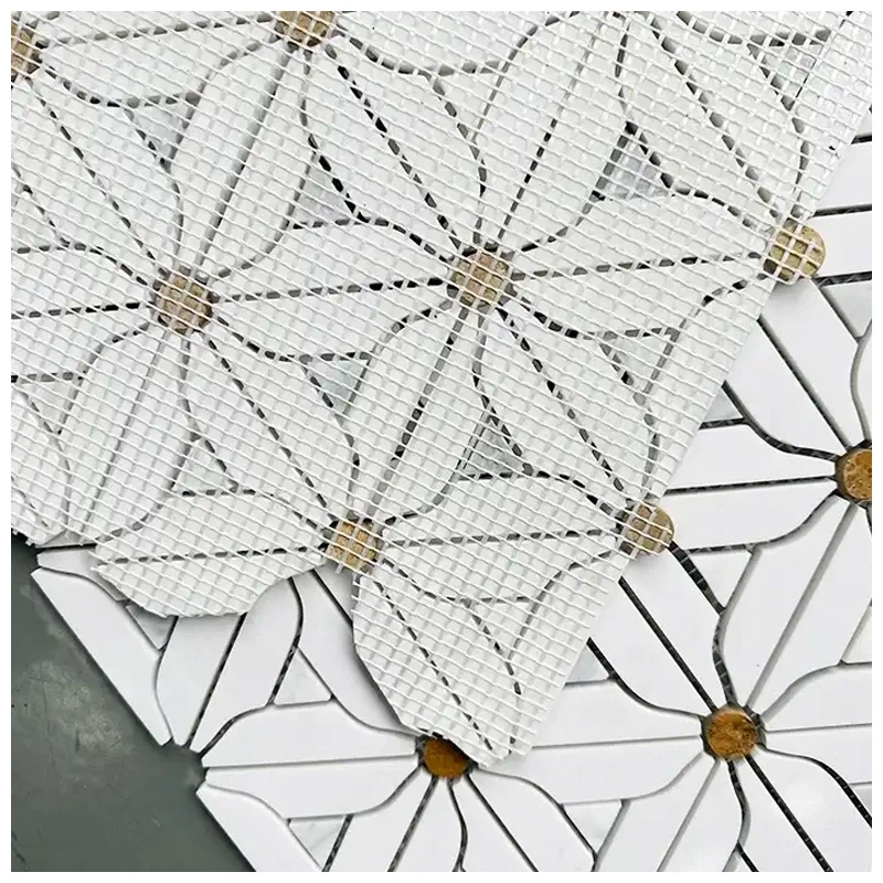 Thassos Marble Flower Patter Mosaic Tiles
