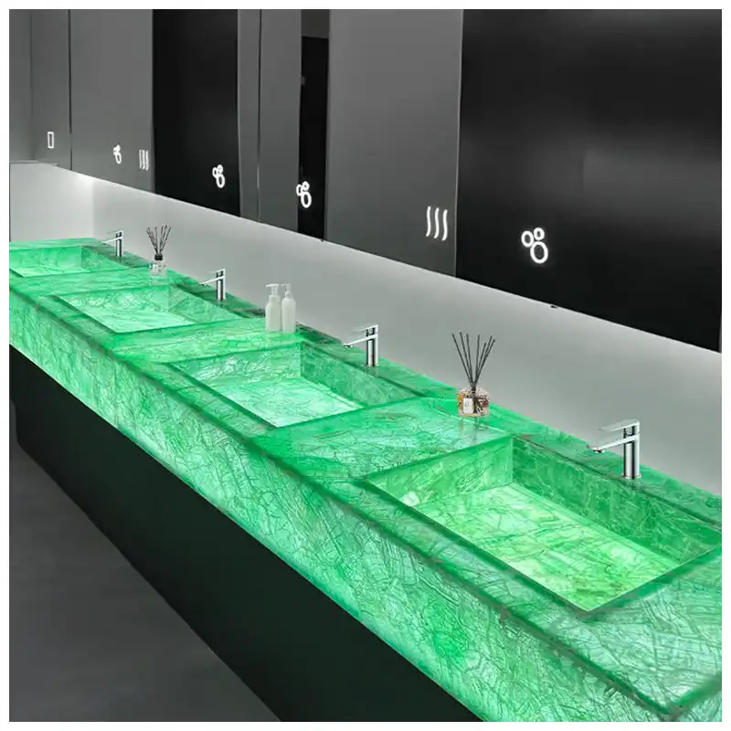 Green Crystal Fluorite Backlit Floating Sinks for Luxury Hotels Green Crystal Fluorite Backlit Floating Sinks for Luxury Hotels